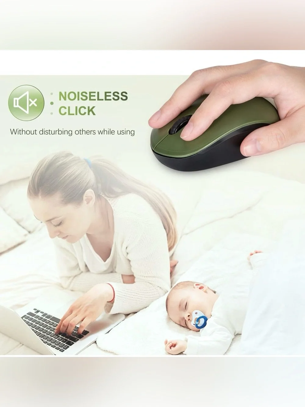 Wireless Mouse for Laptop, 2.4G Noiseless Mouse with USB Receiver